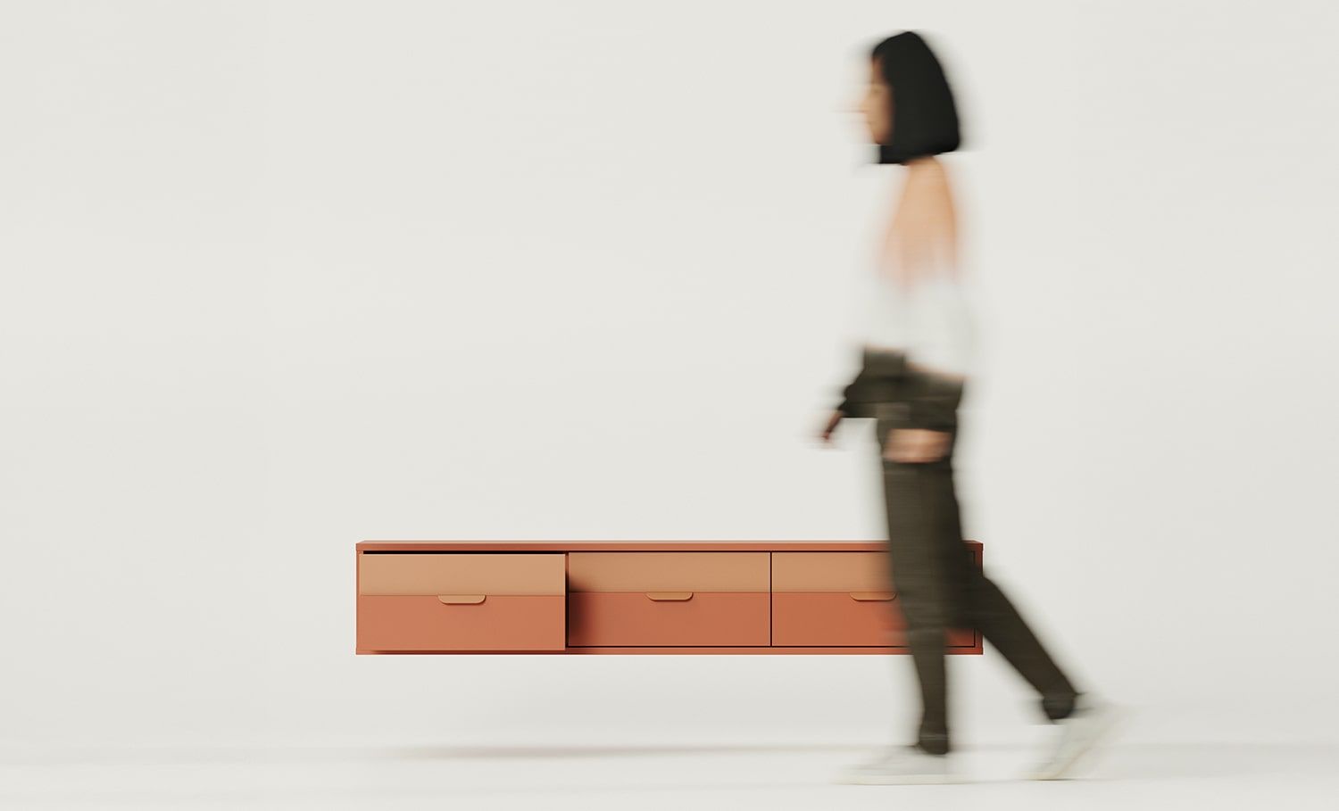 LAYERS wandmontierter RTV-Schrank LAY06
Farbe: Feuriges Terrakotta
Farbe der Front: Sahara Deep
Griff: Griff LAYERS 110 Fire Terracotta