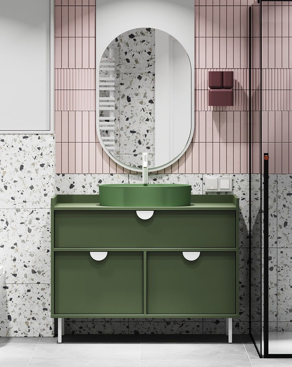 SIGI Schrank mit Waschbecken OMNIRES SU01
Farbe: Zypressengrün
Bein: Weiß
Griff: RIND Holzgriff
Waschbecken: OVO M+ Olive OMNIRES
Wasserhahn: Tall Y Weiß Matt OMNIRES