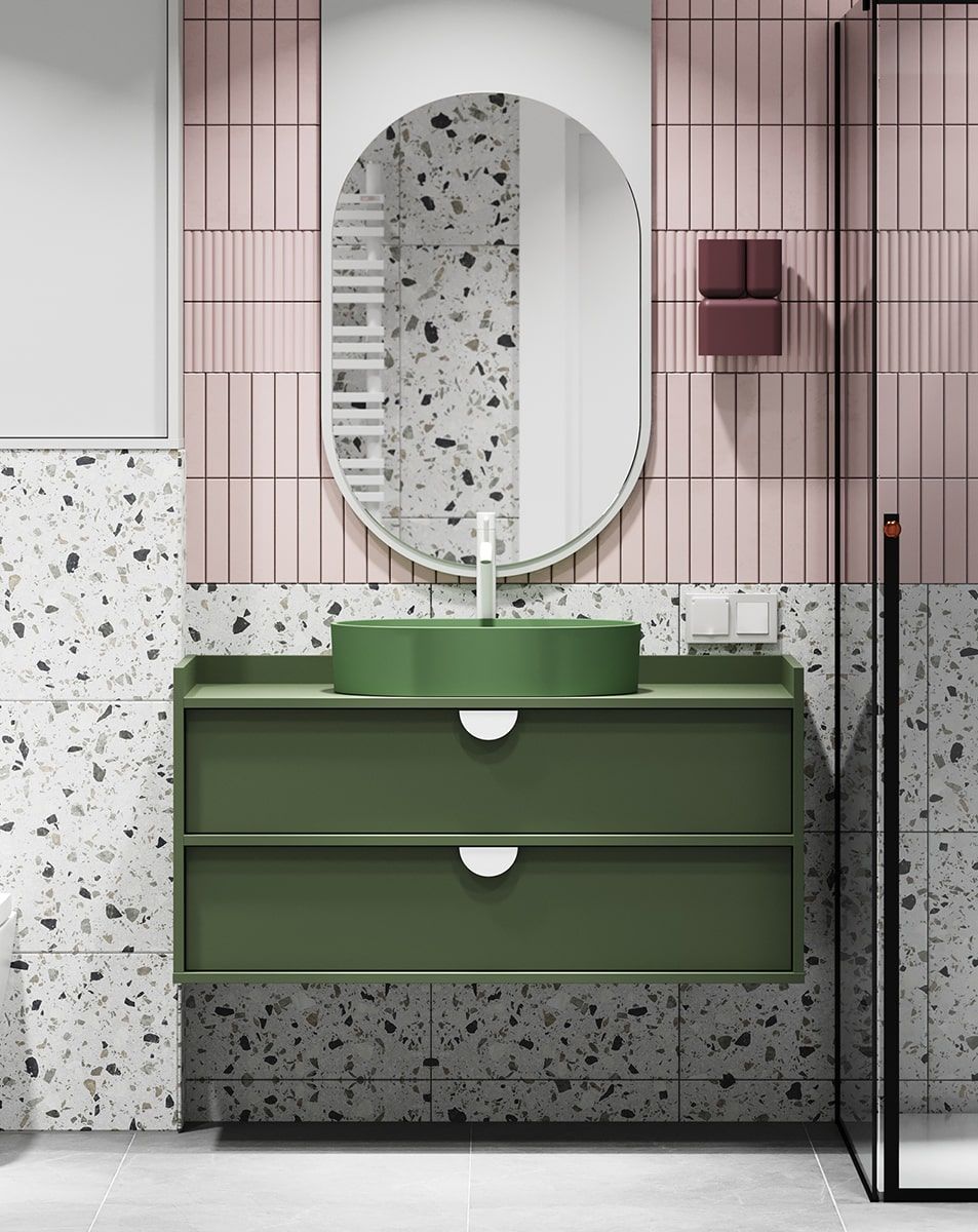 SIGI Schrank mit Waschbecken OMNIRES wandhängend WSU02
Farbe: Zypressengrün
Griff: RIND Holzgriff
Waschbecken: OVO M+ Olive OMNIRES
Wasserhahn: Tall Y Weiß matt OMNIRES
