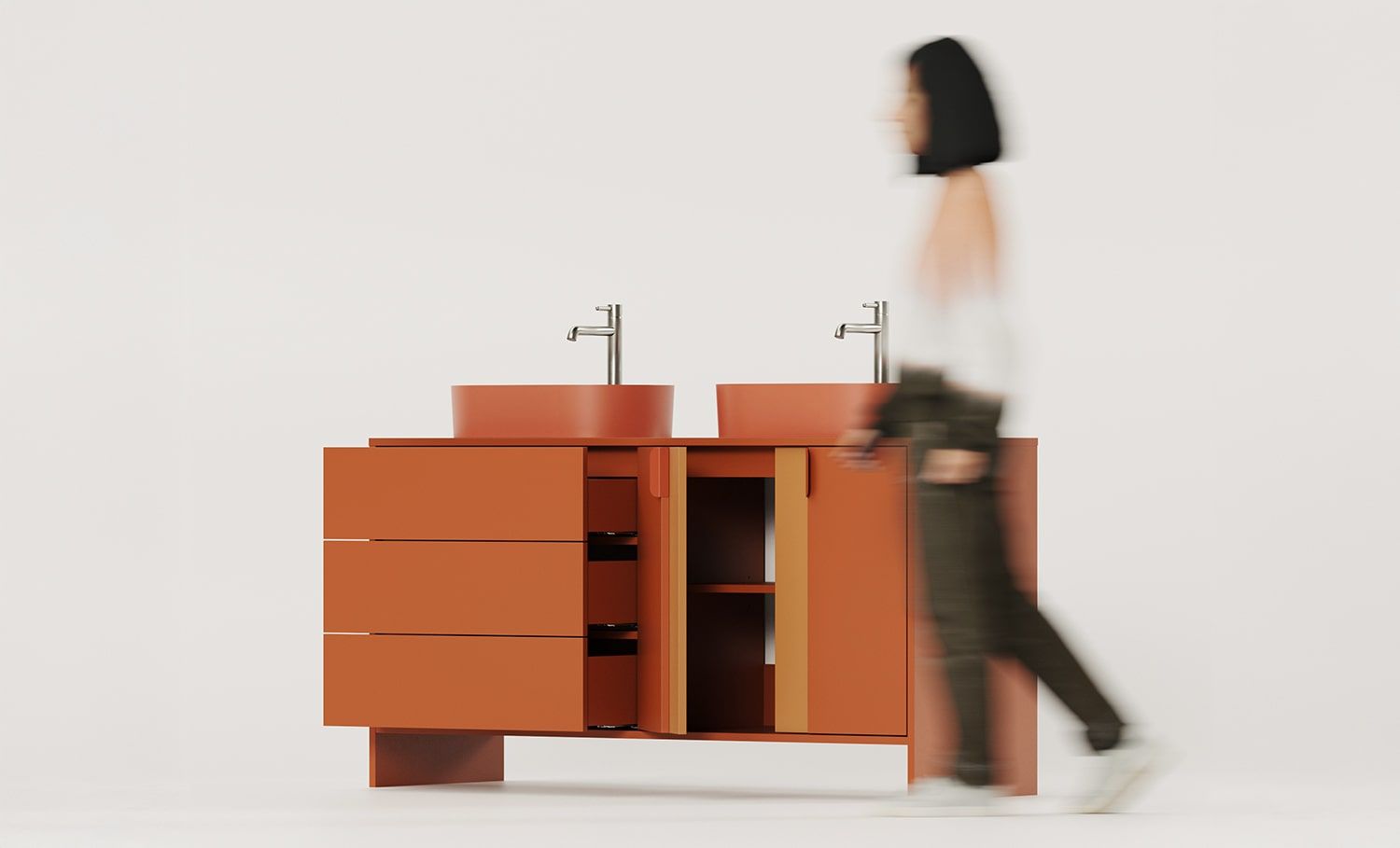 OMNIRES LAYERS LAY74 Doppelwaschbeckenschrank
Farbe: Fiery Terracotta
Zweite Schicht Frontfarbe: Sahara Deep
Griff: LAYERS 110 Fire Terracotta
Waschtisch: OVO M+ Terracotta OMNIRES
Wasserhahn: Tall Y Nickel OMNIRES