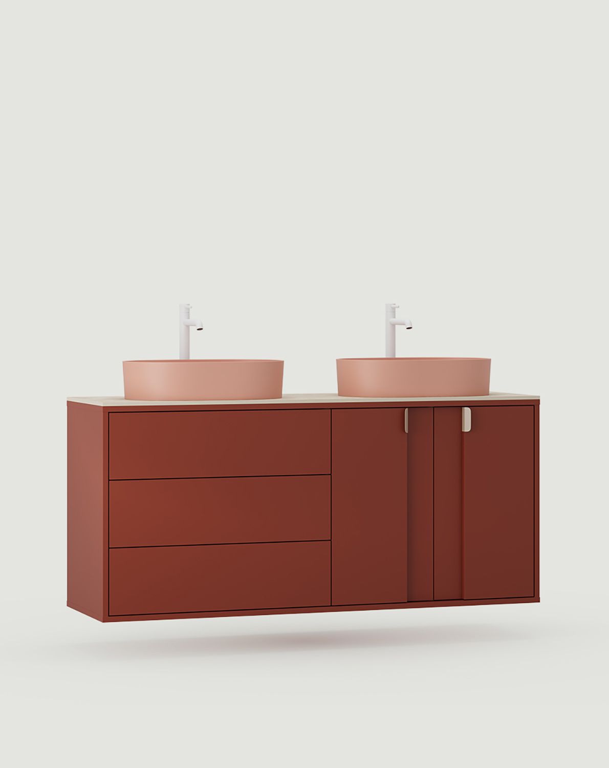 OMNIRES LAYERS Wand-Waschtischunterschrank für Doppelwaschbecken LAY76
Farbe: Feuriges Terrakotta
Zweite Schicht Frontfarbe: Fire Terracotta
Griff: LAYERS 110 Cappuccino
Waschtisch: OVO M+ Koralle OMNIRES
Wasserhahn: Tall Y Weiß Matt OMNIRES
Arbeits