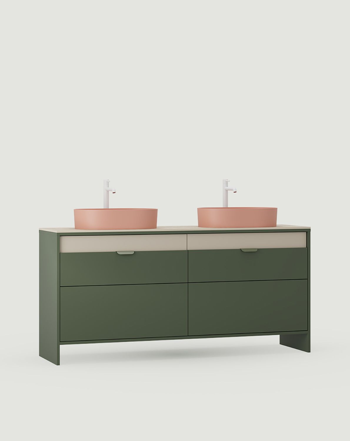 OMNIRES Doppelwaschbeckenschrank mit Schubladen LAYERS LAY78
Farbe: Zypressengrün
Zweite Schicht Frontfarbe: Champagne Beige
Griff: LAYERS 110 Zypressengrün
Waschtisch: OVO M+ Koralle OMNIRES
Wasserhahn: Tall Y Weiß Matt OMNIRES
Arbeitsplatte: Weiß