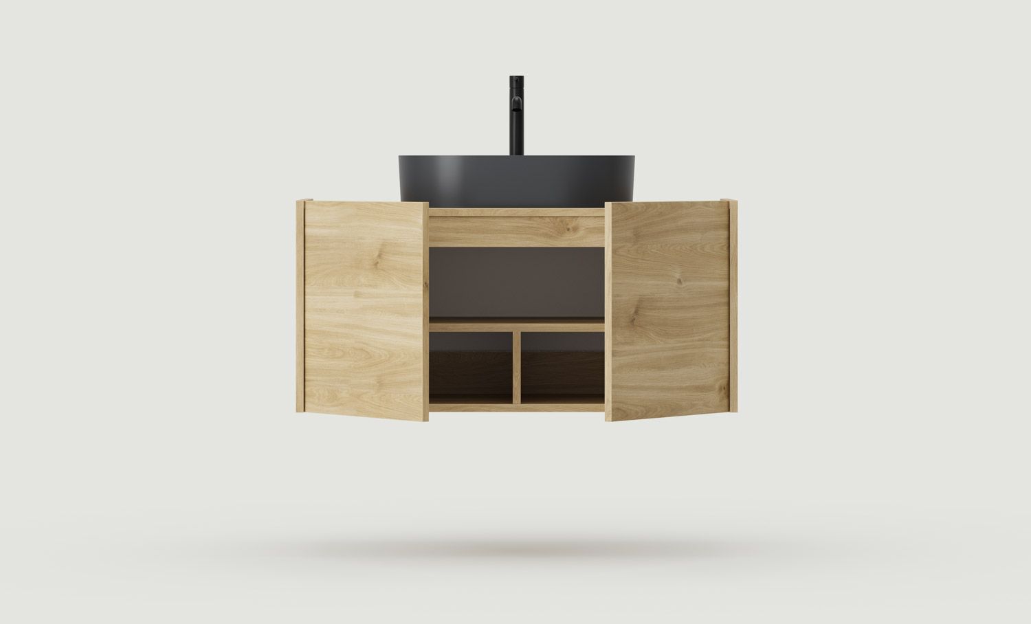 Wandschrank mit Waschbecken OMNIRES SKRA SKR63
Farbe: Eiche Honig
Waschbecken: OVO M+ Schwarz
Wasserhahn: Tall Y Schwarz OMNIRES
                            