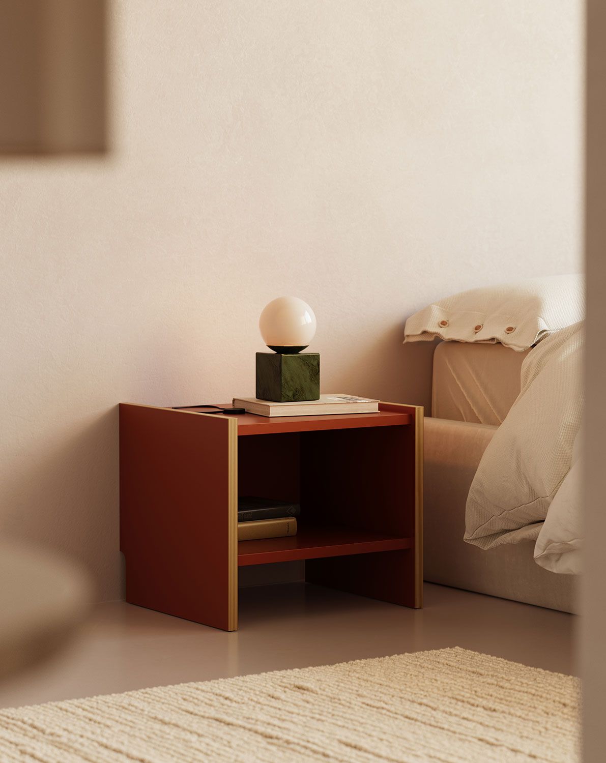 ASKA ASK02 Nachttisch
Farbe: Feuriges Terrakotta
Furnier: Sperrholz
