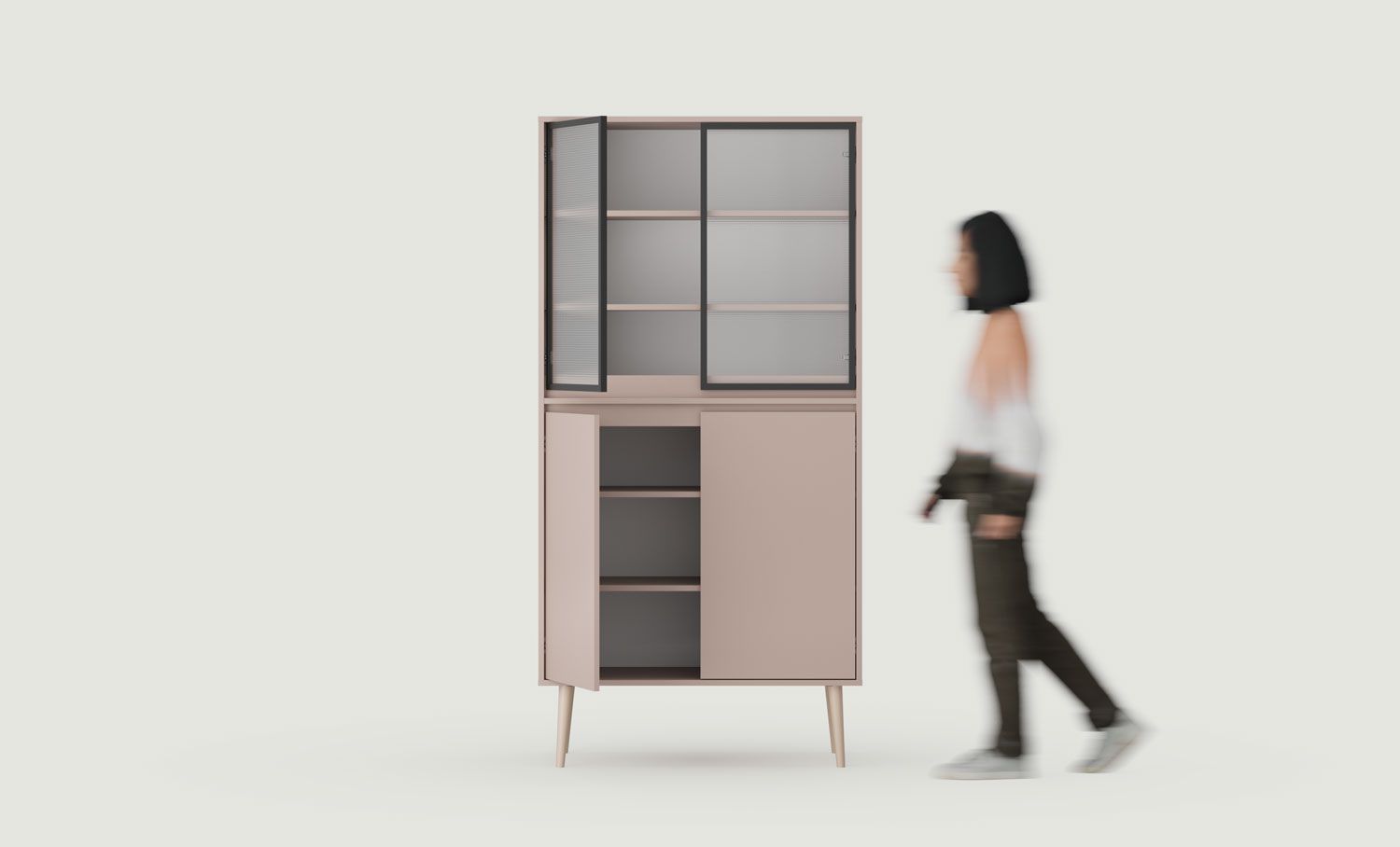 FENRIS WF1 Schrank
Farbe: Antique Rose
Bein: Buche Beige Rolle
Glasart: Ornamentales Mondglas