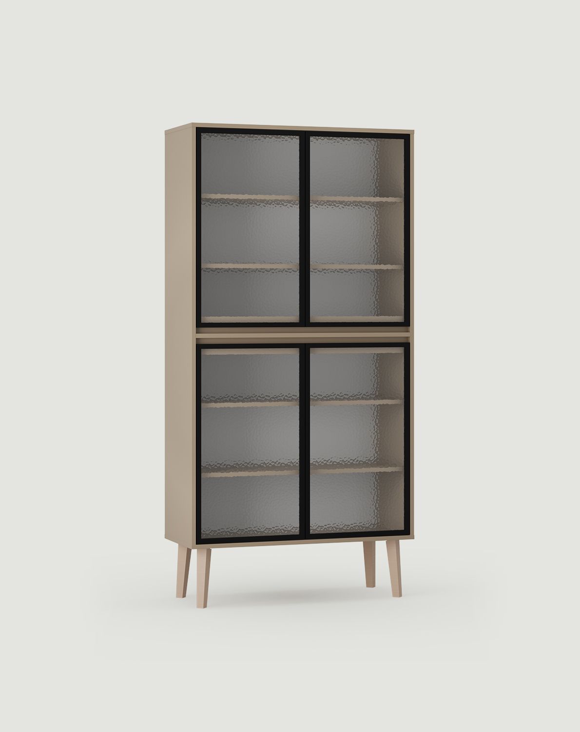 FENRIS WF2 Schrank
Farbe: Cappuccino
Beine: Trapezförmige Buche beige
Glasart: Ornamentales Nubes-Glas