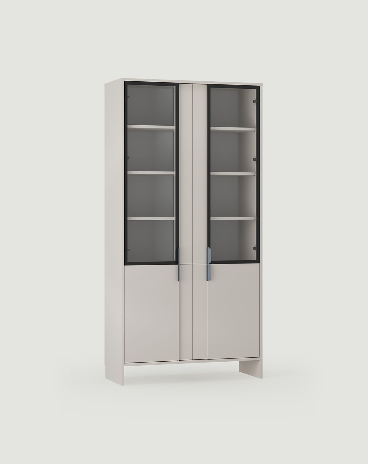 LAYERS LAY47 Schrank
Farbe: Woolly Cashmere
Farbe der zweiten Schicht vorne: Wrapping Cashmere
Griff: LAYERS 110 Night Sailing Griff
Glasart: Glattes Glas