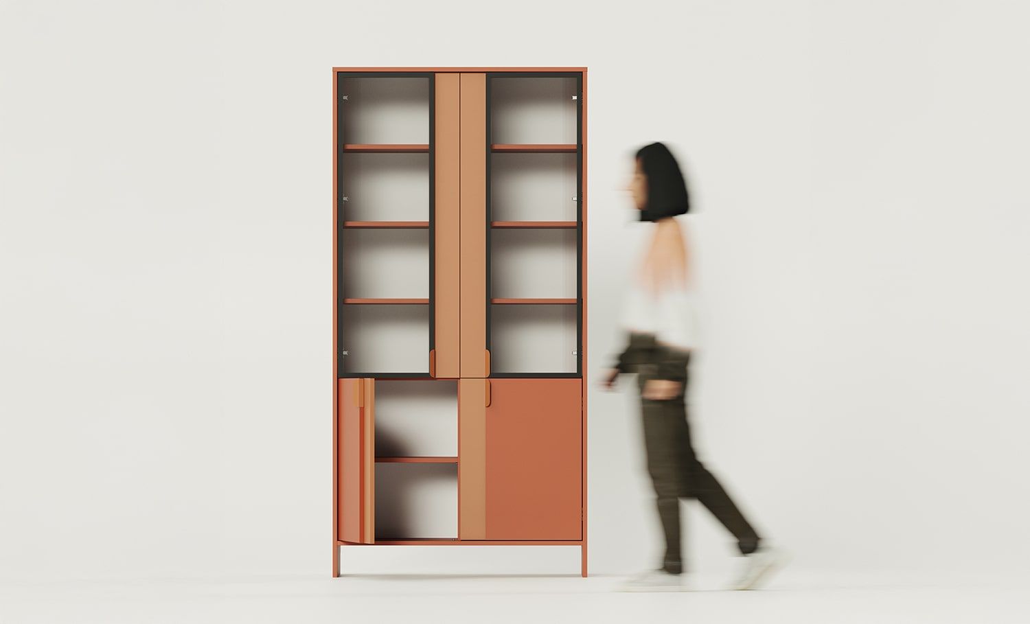 LAYERS LAY47 Schrank
Farbe: Fiery Terracotta
Zweite Schicht Frontfarbe: Sahara Deep
Griff: LAYERS 110 Feuer-Terracotta-Griff
Glasart: Glattes Glas
