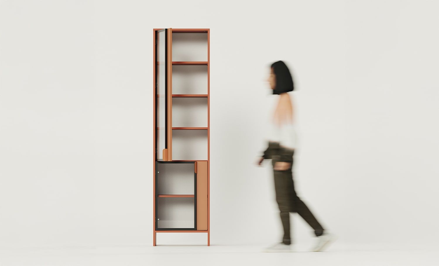 LAYERS LAY50 Schrank
Farbe: Fiery Terracotta
Zweite Schicht Frontfarbe: Sahara Deep
Griff: LAYERS 110 Feuer-Terracotta-Griff
Glasart: Geriffeltes Ornamentglas