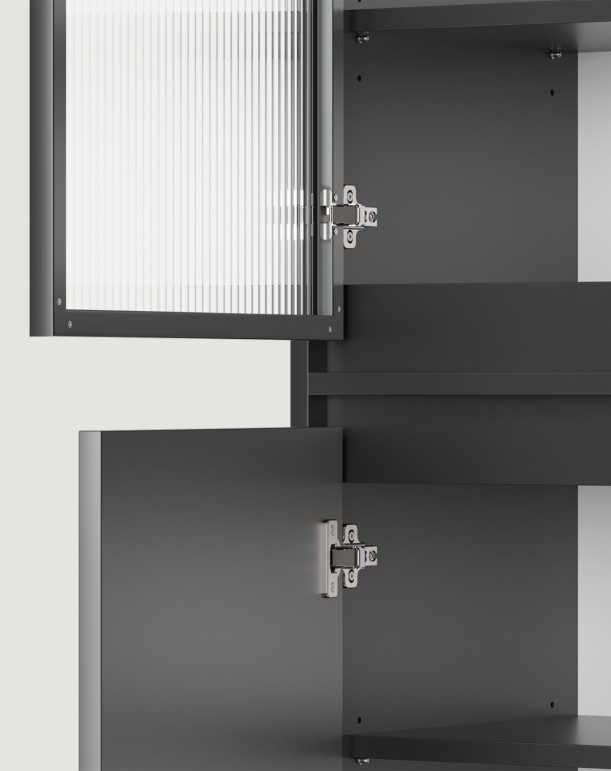 ODIS WO1 Schrank
Farbe: Schwarzer Onyx
Glasart: Geriffeltes Ornamentglas