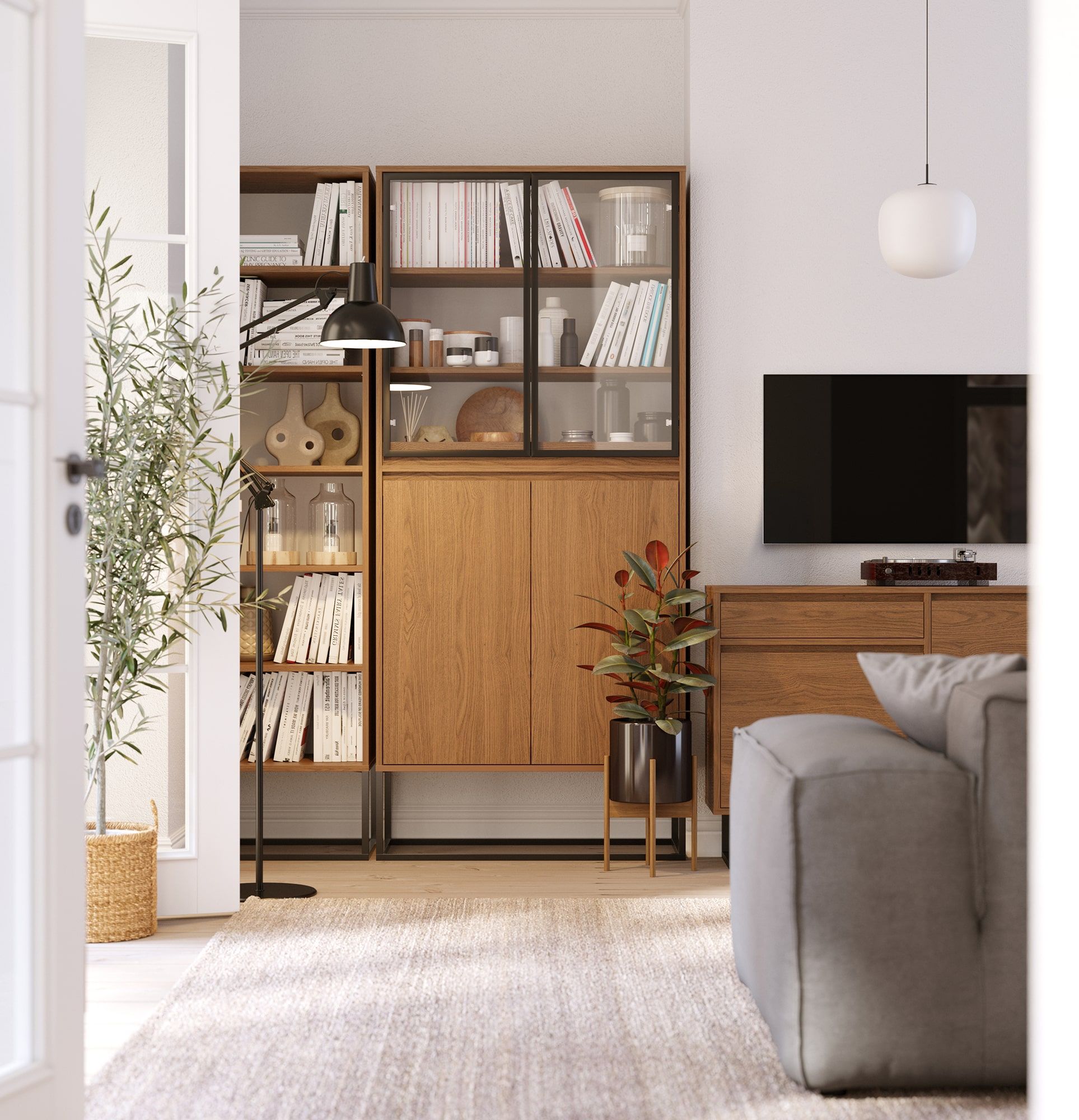 ODIS WO1 Schrank
Farbe: Rustikale Eiche
Farbe der Beine: Stahl ODIS Schwarz
Glasart: Glattes Glas
