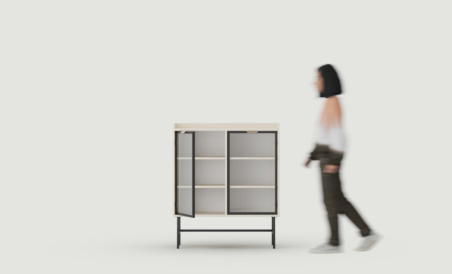 SIGI Unterschrank WSN1
Farbe: Champagner Beige
Glas: Geriffeltes Ornamentglas
Bein: Schwarz
Griff: LAYERS 110 Cappuccino-Griff