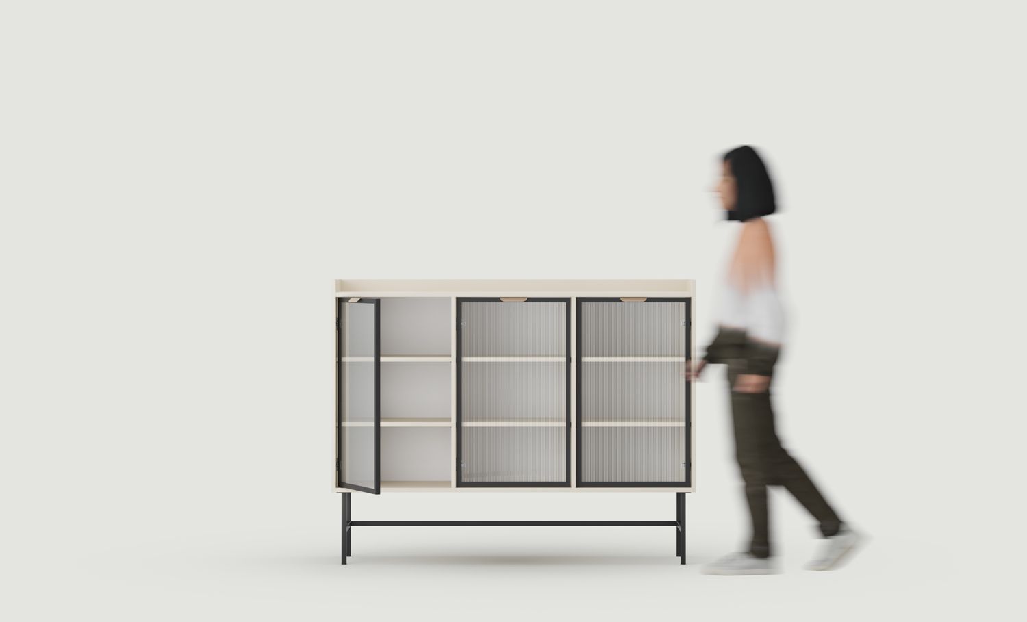 SIGI Niedrigschrank WSN2
Farbe: Champagner Beige
Glas: Geriffeltes Ornamentglas
Bein: Schwarz
Griff: LAYERS 110 Cappuccino-Griff