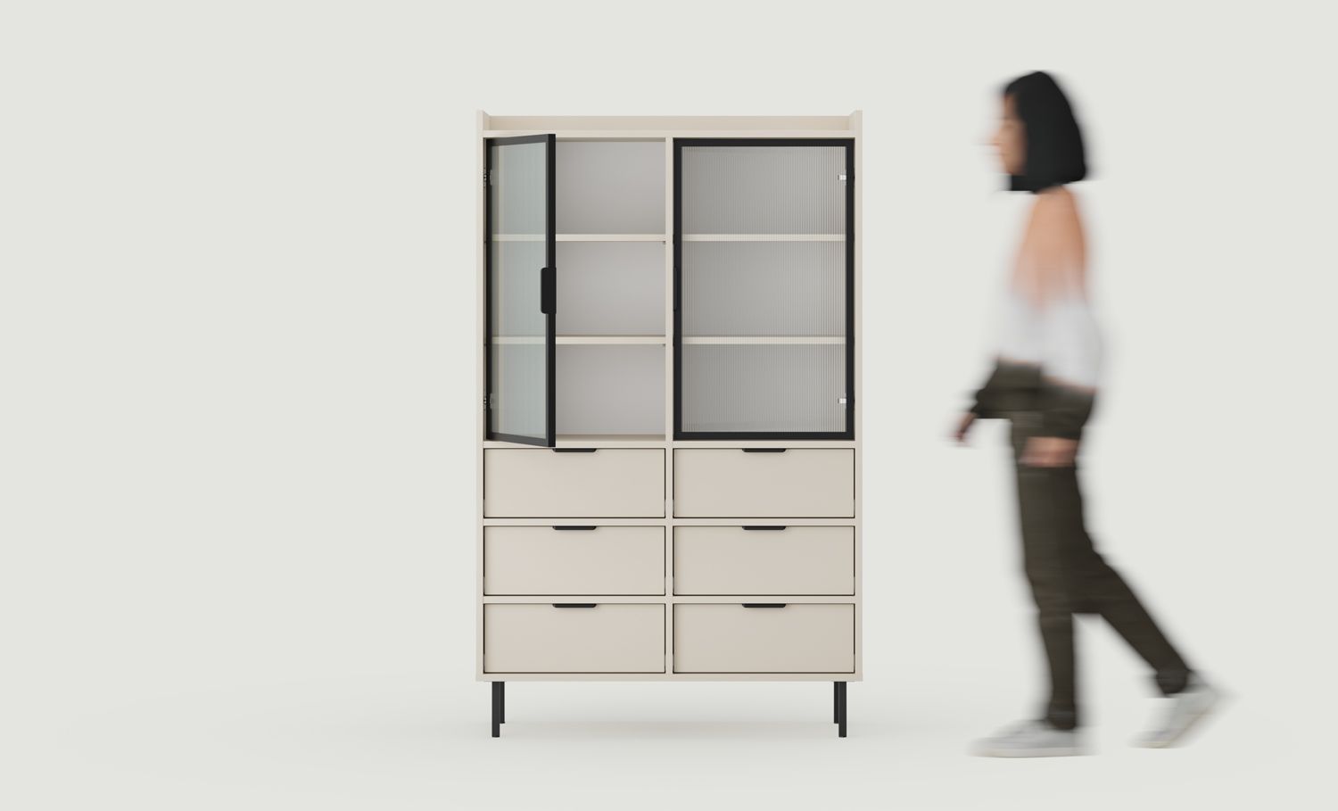 SIGI Unterschrank WSN3
Farbe: Champagner Beige
Glas: Geriffeltes Ornamentglas
Bein: Schwarz
Griff: LAYERS 110 Cappuccino-Griff