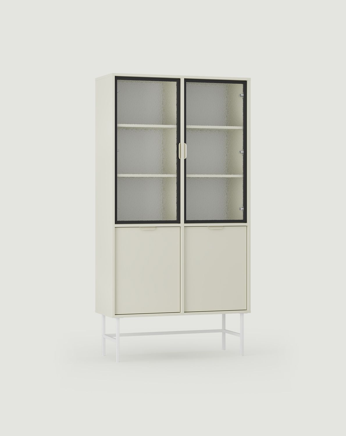 SIGI WS3 Vitrine
Farbe: Milky Way
Glas: Flumen Ornamentglas
Fuß: Weiß
Griff: LAYERS 110 Milky Way
                            