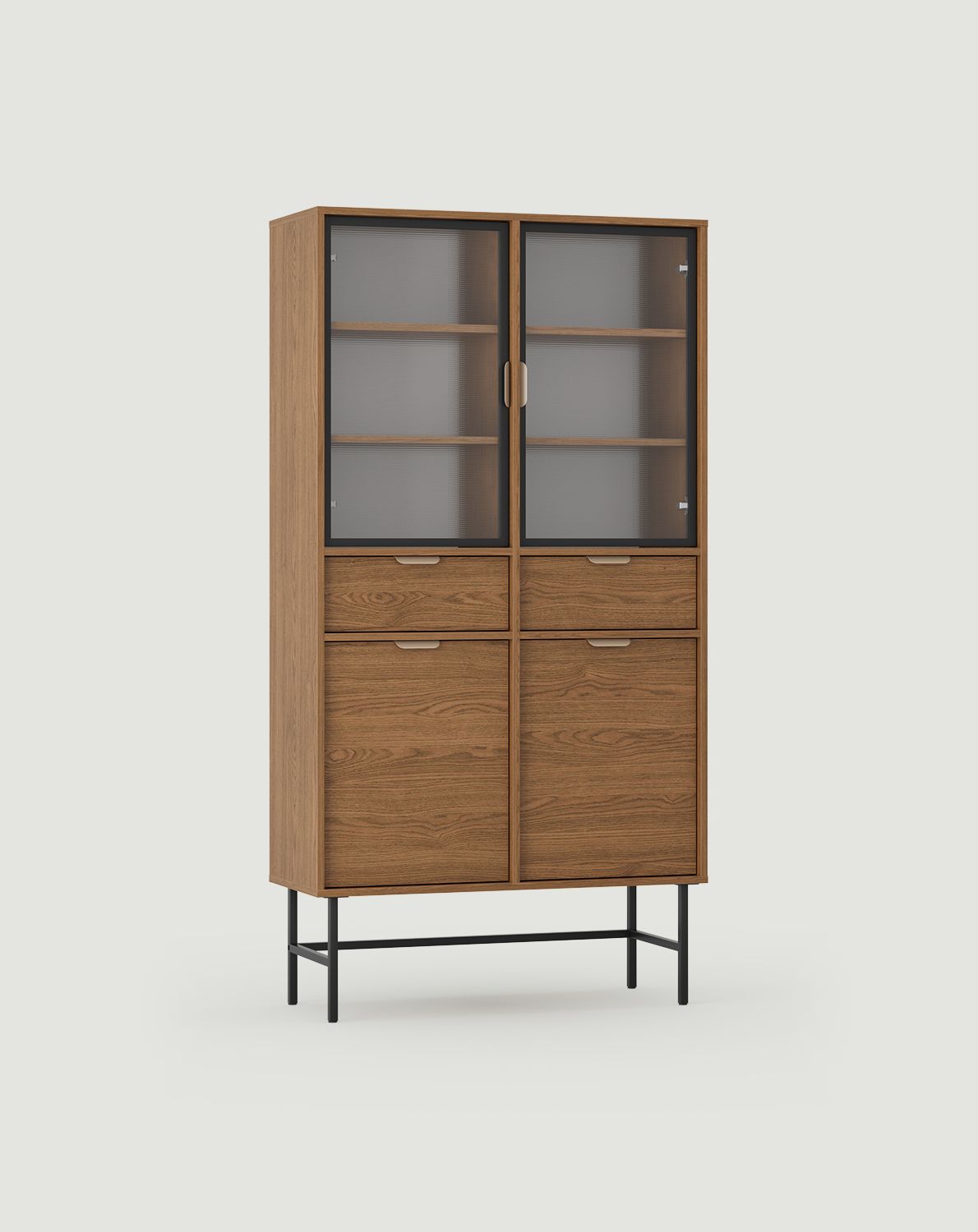 SIGI WS4 Vitrine
Farbe: Rustikale Eiche
Glas: Ornamentales Mons-Glas
Bein: Schwarz
Griff: LAYERS 110 Cappuccino Griff