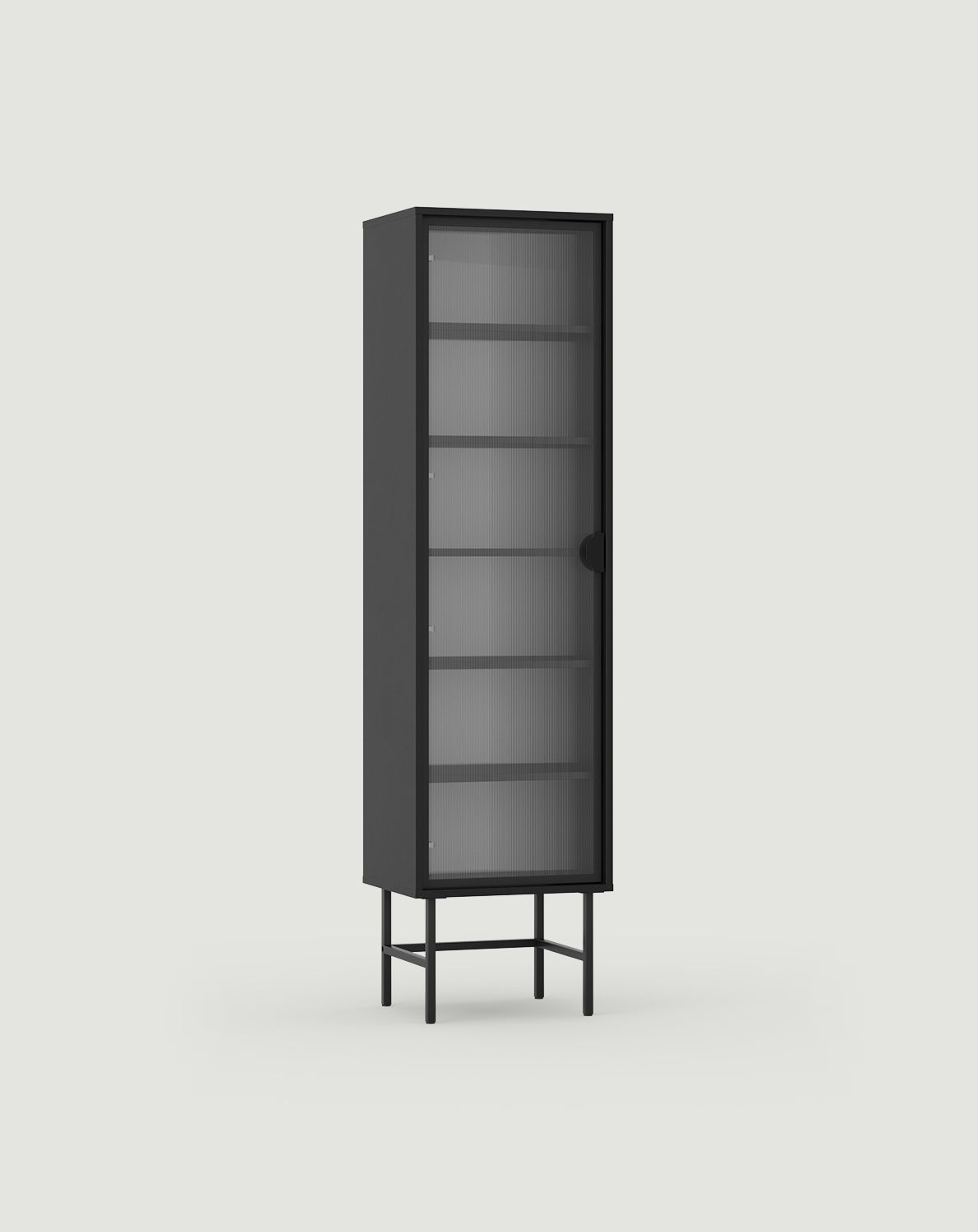 SIGI WSM1 Vitrine
Farbe: Schwarzer Onyx
Glas: Geriffeltes Ornamentglas
Bein: Schwarz
Griff: RIND-Griff Schwarz