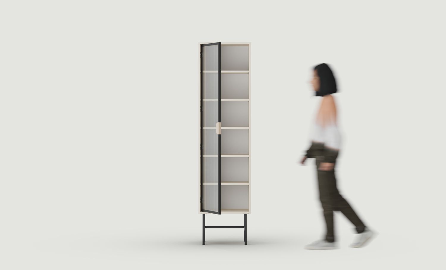 SIGI WSM1 Vitrine
Farbe: Champagner Beige
Glas: Geriffeltes Ornamentglas
Bein: Schwarz
Griff: LAYERS 110 Cappuccino-Griff