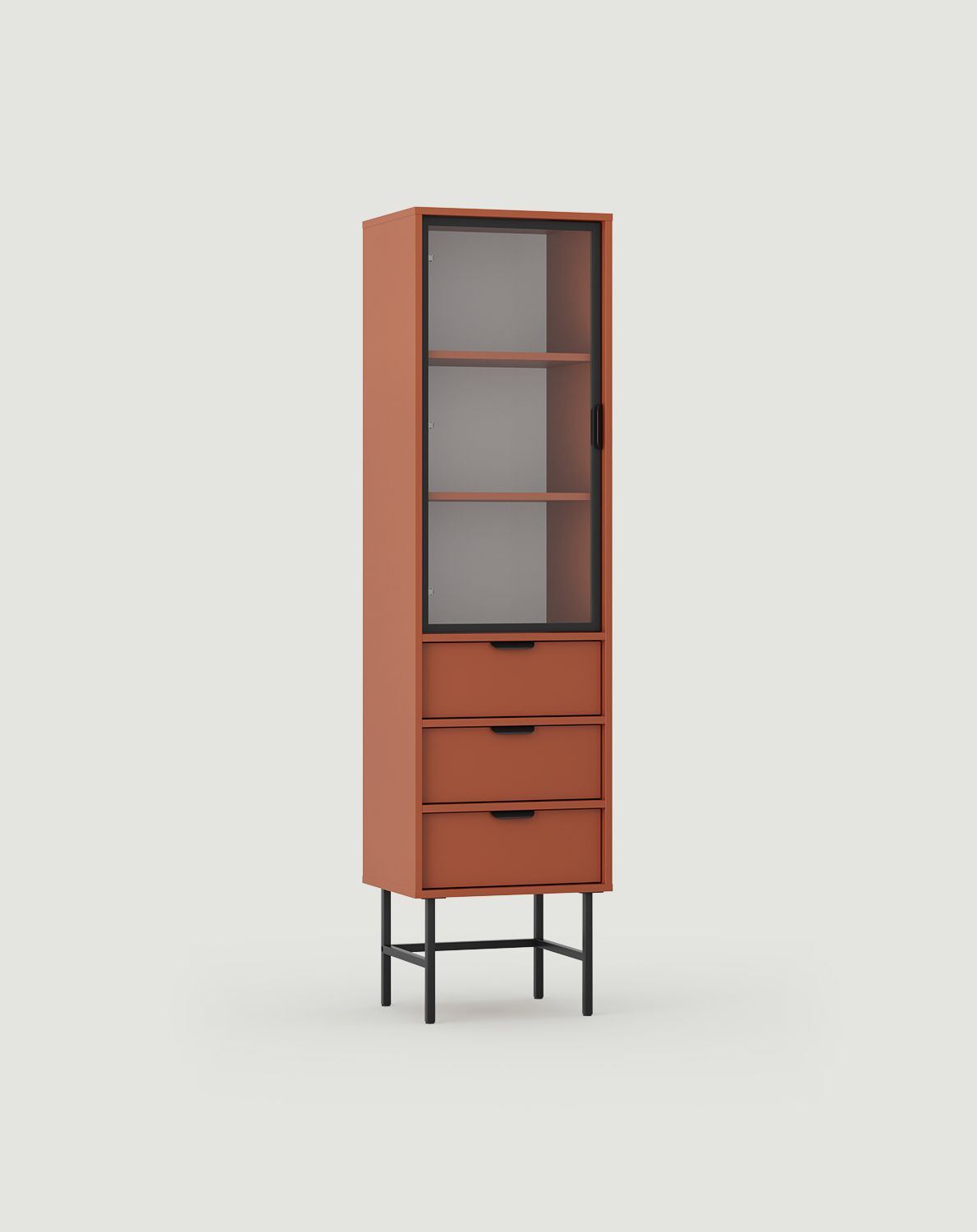SIGI WSM2 Vitrine
Farbe: Feuriges Terrakotta
Glas: Glattes Glas
Bein: Schwarz
Griff: LAYERS 110 Schwarz