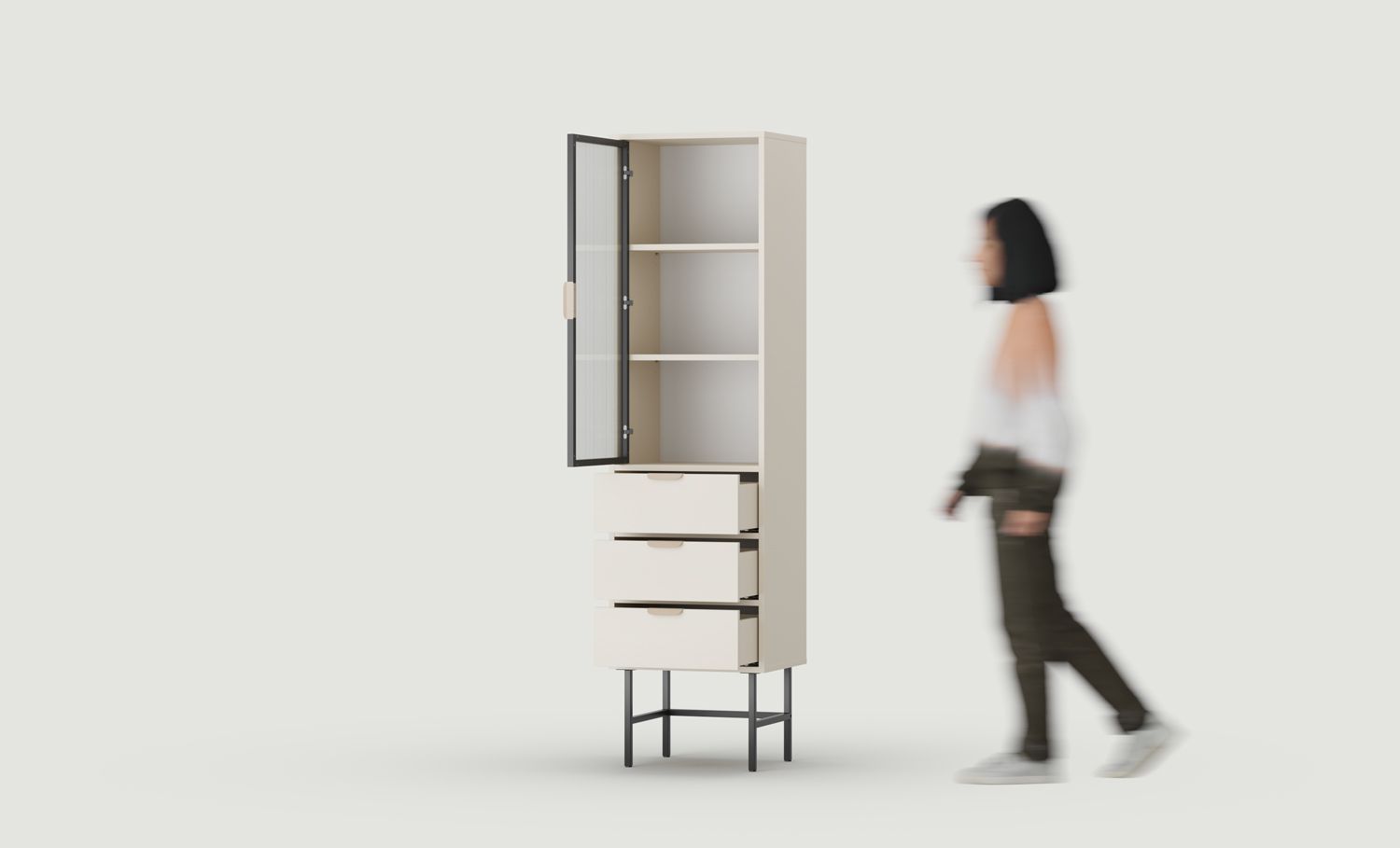 SIGI WSM2 Vitrine
Farbe: Champagner Beige
Glas: Geriffeltes Ornamentglas
Bein: Schwarz
Griff: LAYERS 110 Cappuccino-Griff