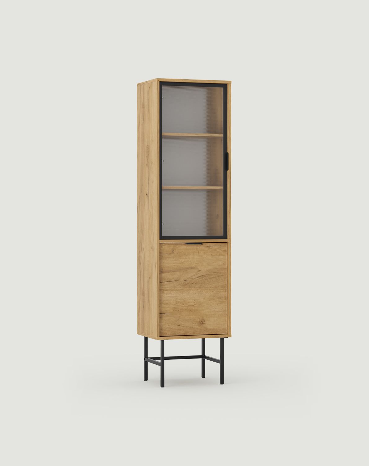 SIGI WSM3 Vitrine
Farbe: Goldene Eiche
Glas: Ornamentales Mons-Glas
Bein: Schwarz
Griff: LING Griff Schwarz