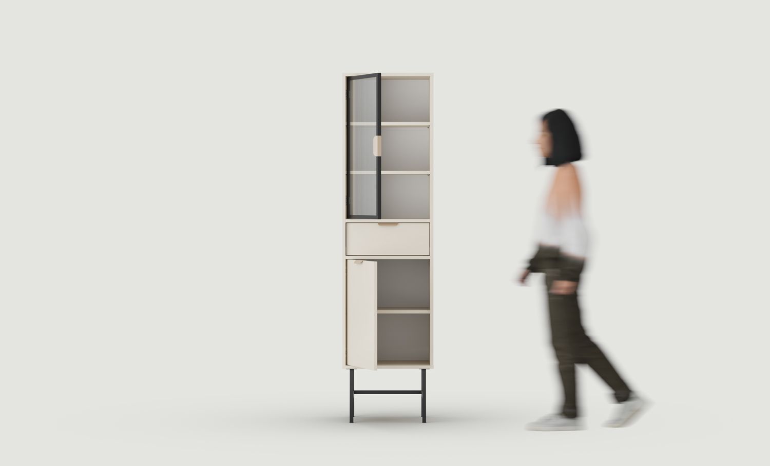 SIGI WSM4 Vitrine
Farbe: Champagner Beige
Glas: Geriffeltes Ornamentglas
Bein: Schwarz
Griff: LAYERS 110 Cappuccino-Griff