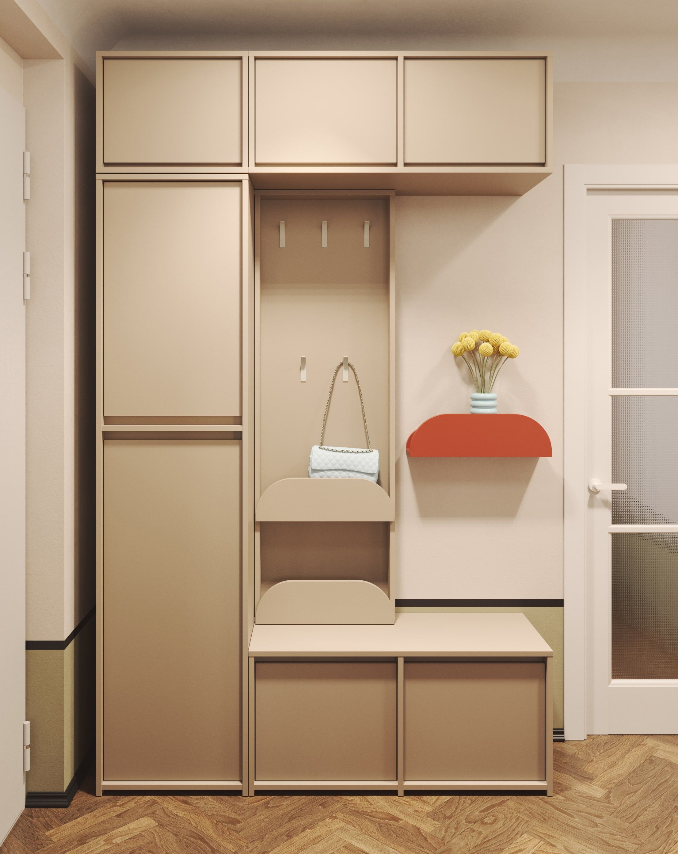 Schuhschrank-Set RA02 mit Garderobe RA16 RAGNAR
Farbe: Esche Lehm
Haken: Milky Way Stahlbogen
Zusätzliche Elemente: Horizontale Endkappen Ash White Clay