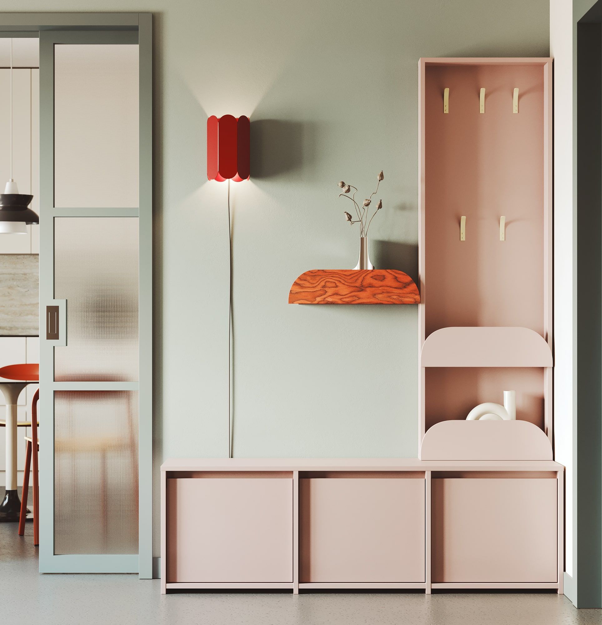 Schuhschrank-Set RA03 mit Kleiderbügel RA16 RAGNAR
Farbe: Antikes Rosa
Haken: Milky Way Stahlbogen
Zusätzliche Elemente: Horizontale Endkappen Antique Rose