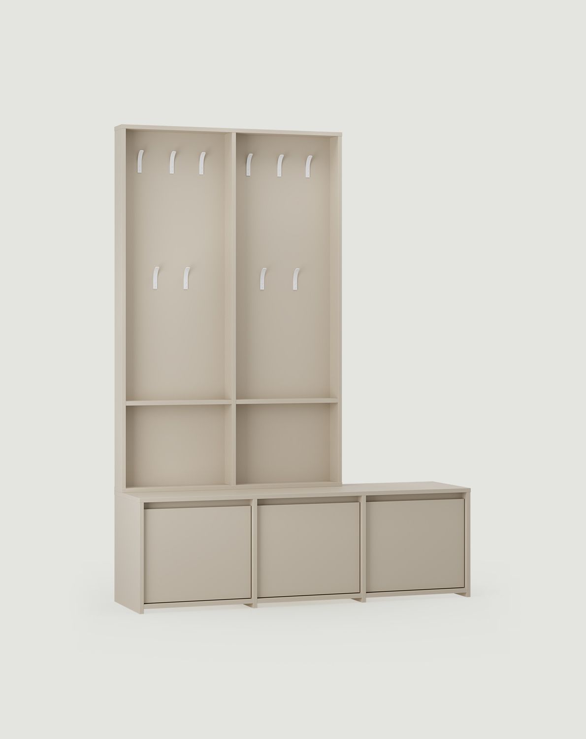 Schuhschrank-Set RA03 mit Garderobe RA17 RAGNAR
Farbe: Cappuccino
Haken: Stahlbogen Porzellan Weiß